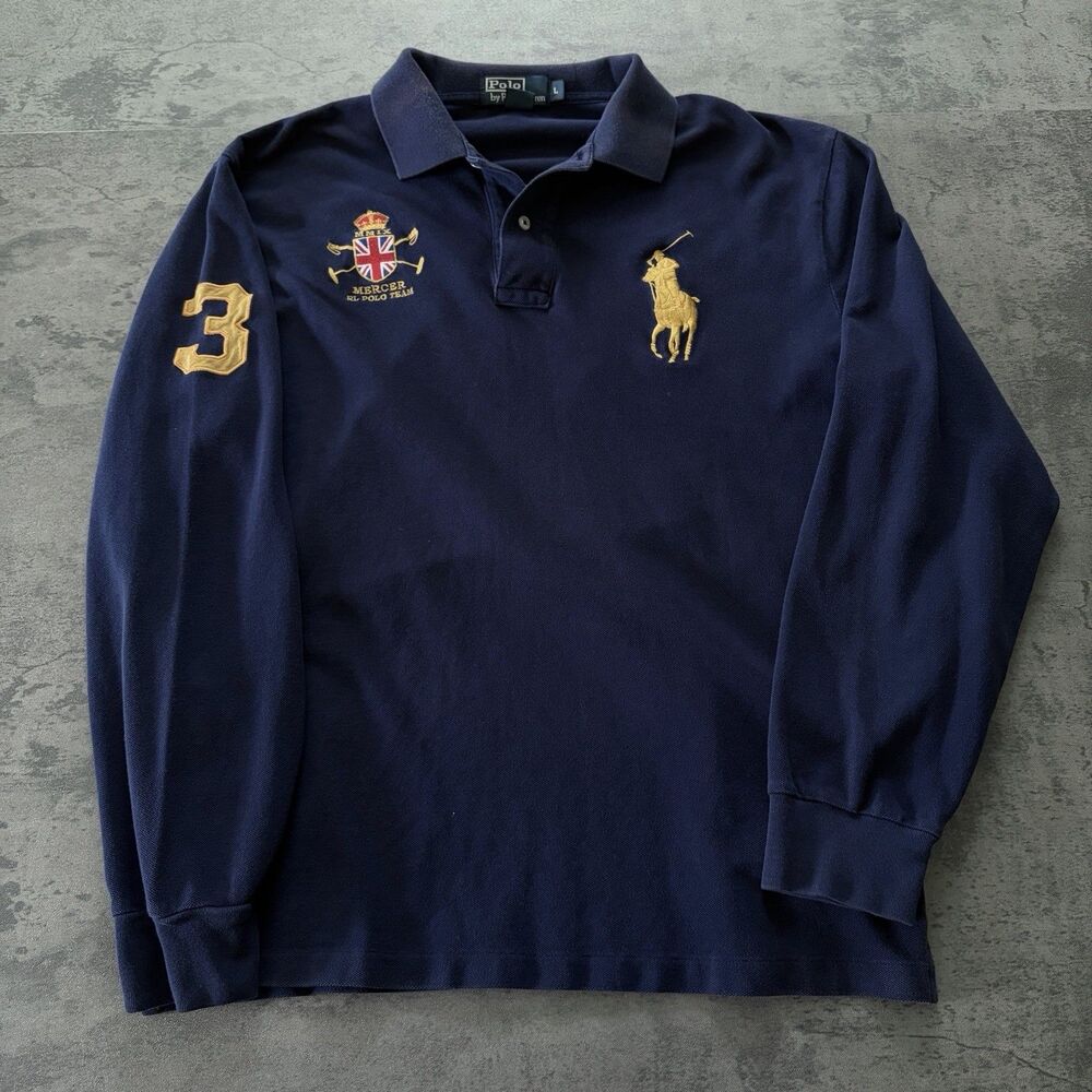 Vtg Polo Ralph Lauren Rugby Shirt Navy Blue Mens L Mercer Polo Team Preppy 3